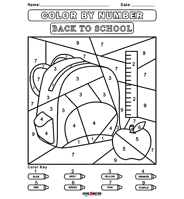 Back to School Color by Number Coloring Page