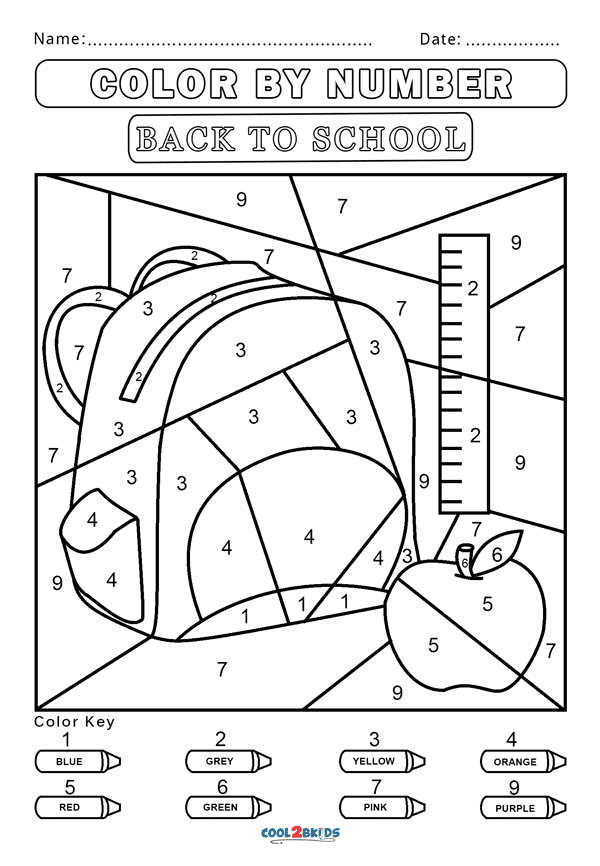 Back to School Color by Number Coloring Pages