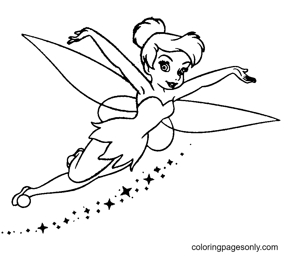 Beautiful Fairy Tinkerbell Flying Coloring Page