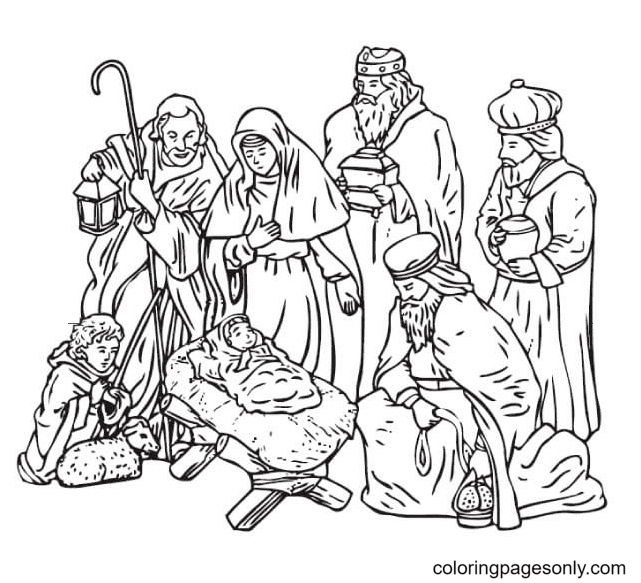 Beautiful Nativity Scene Coloring Page