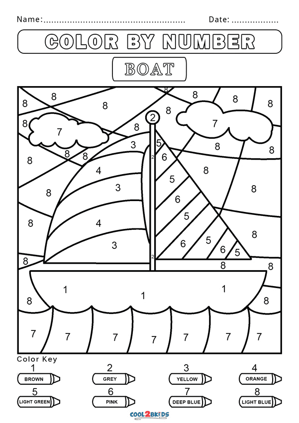 Boat Color by Number Coloring Pages