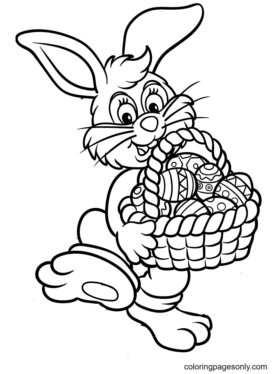 兔子拿着复活节兔子的篮子复活节彩蛋
