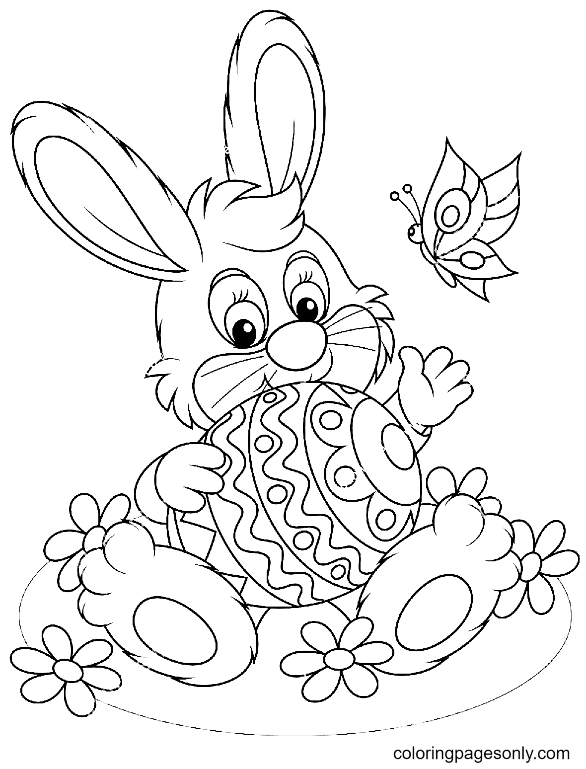 Bunny with Butterflies Coloring Page