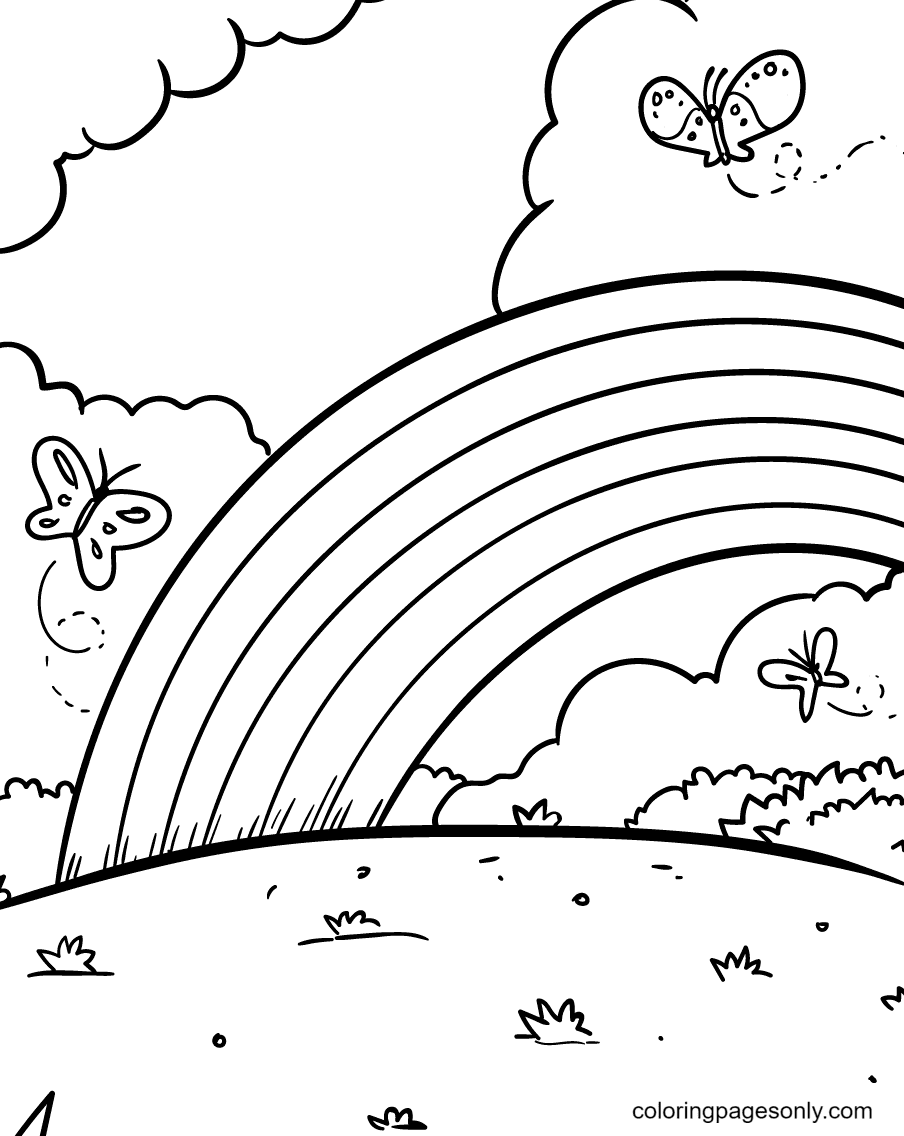 Butterflies And Rainbows Coloring Pages