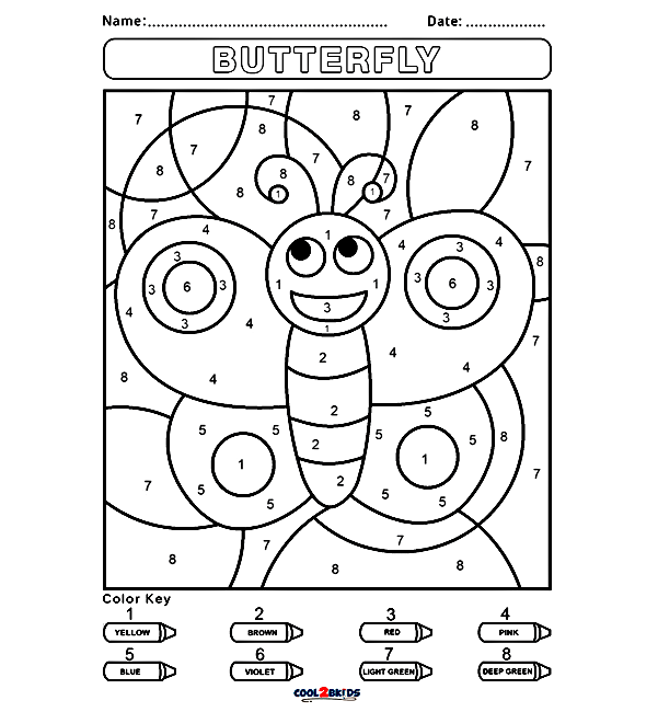 Butterfly Color by Number Coloring Page