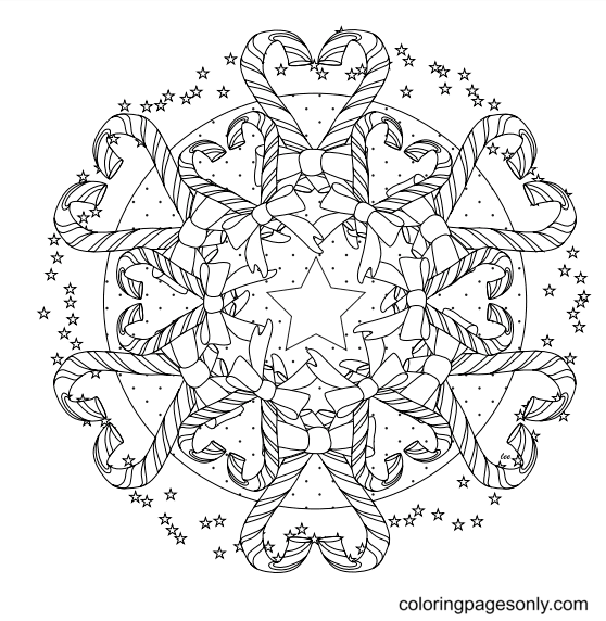 Candy Canes Christmas Mandala Coloring Pages