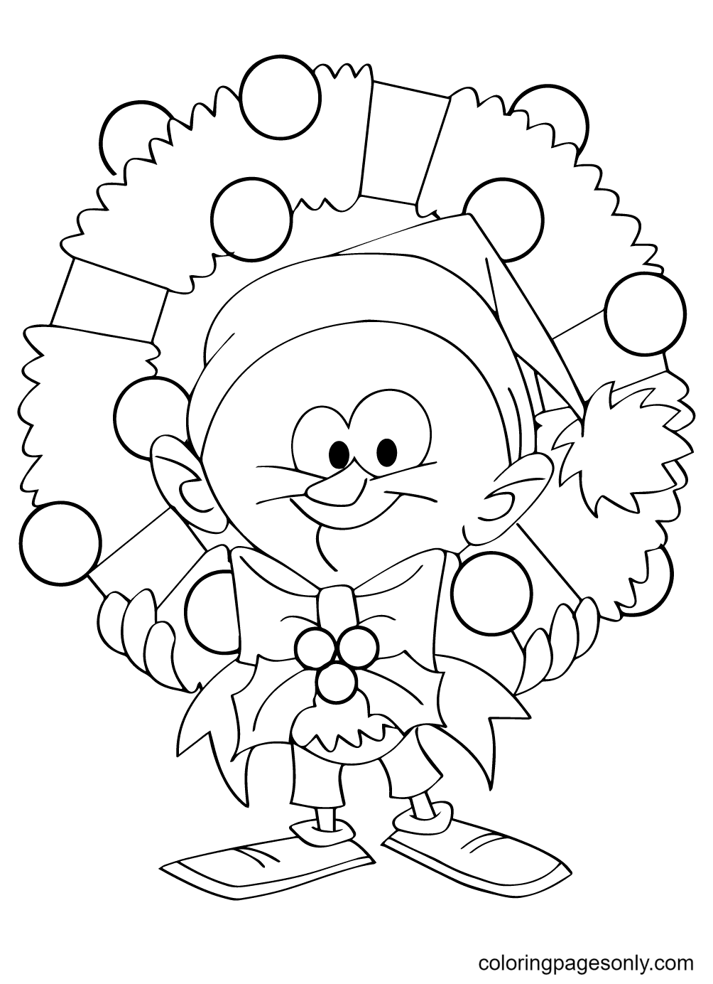 Cartoon Guy Holding Christmas Wreath Coloring Page