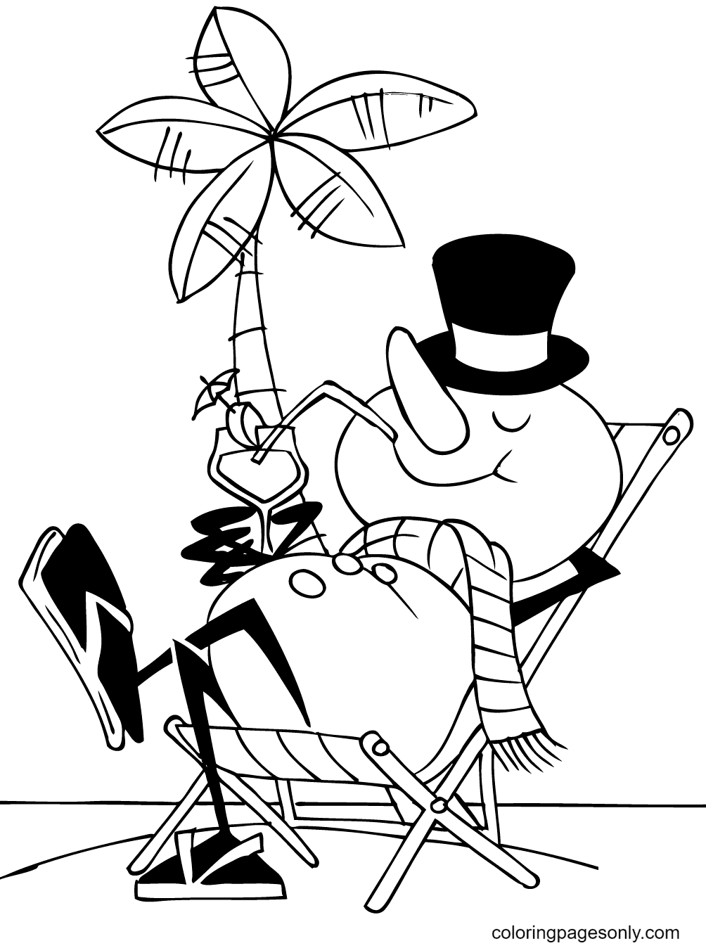 Cartoon Snowman on a Beach Coloring Pages