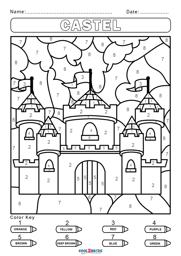Castel Colore per numero Pagina da colorare