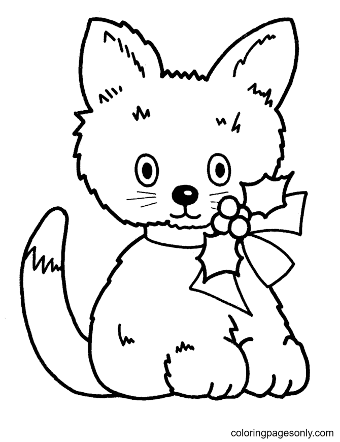 Cat Christmas Coloring Page