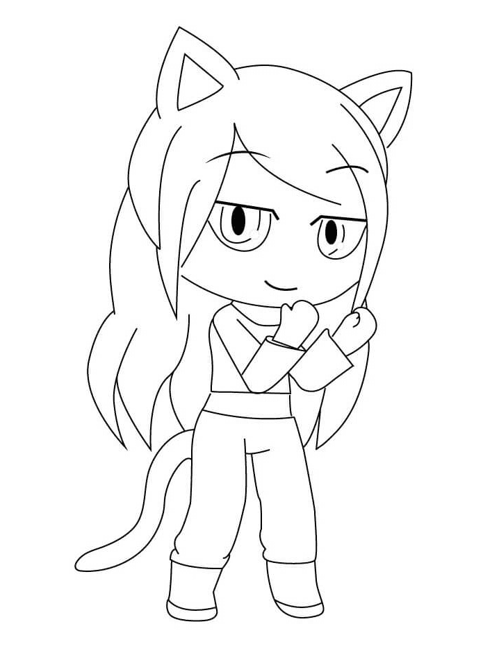 Cat girl Gacha Life Free Coloring Page