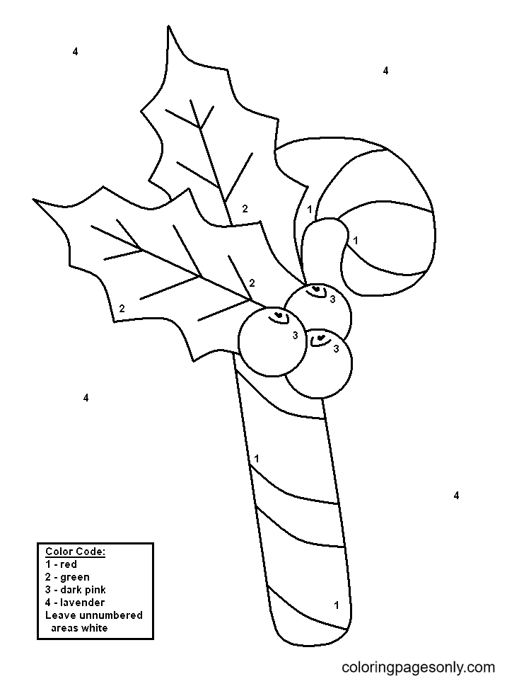Christmas Candy Cane Color by Number Coloring Page