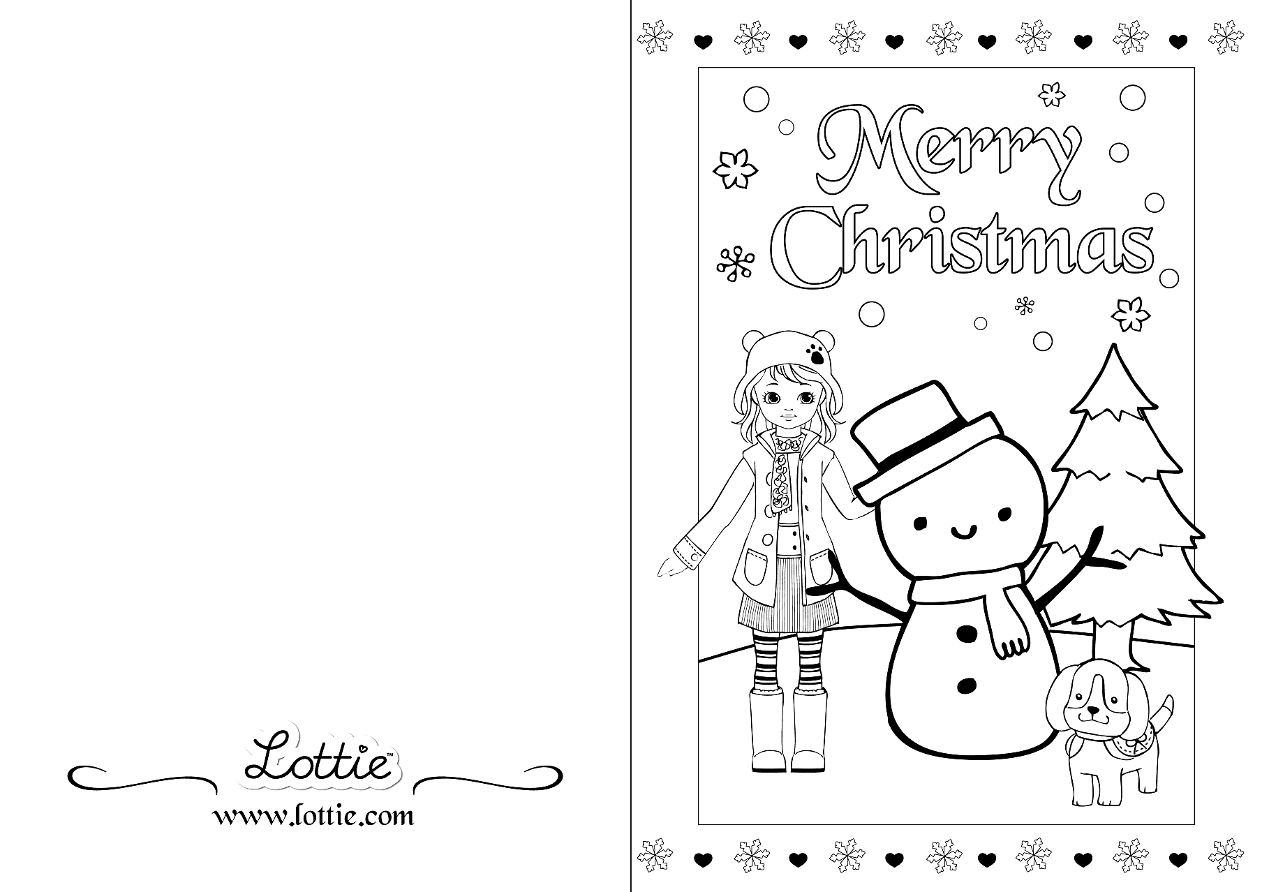 Christmas Card with Girl and Snowman Coloring Page