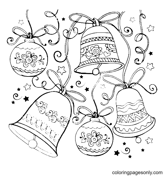 Christmas Decorations Bells and Balls Coloring Page