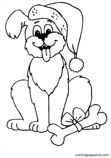 esboço de desenho de cachorro fofo de natal para colorir com