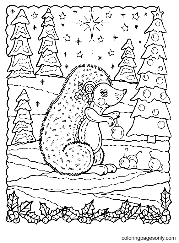 Christmas Hedgehog Coloring Page