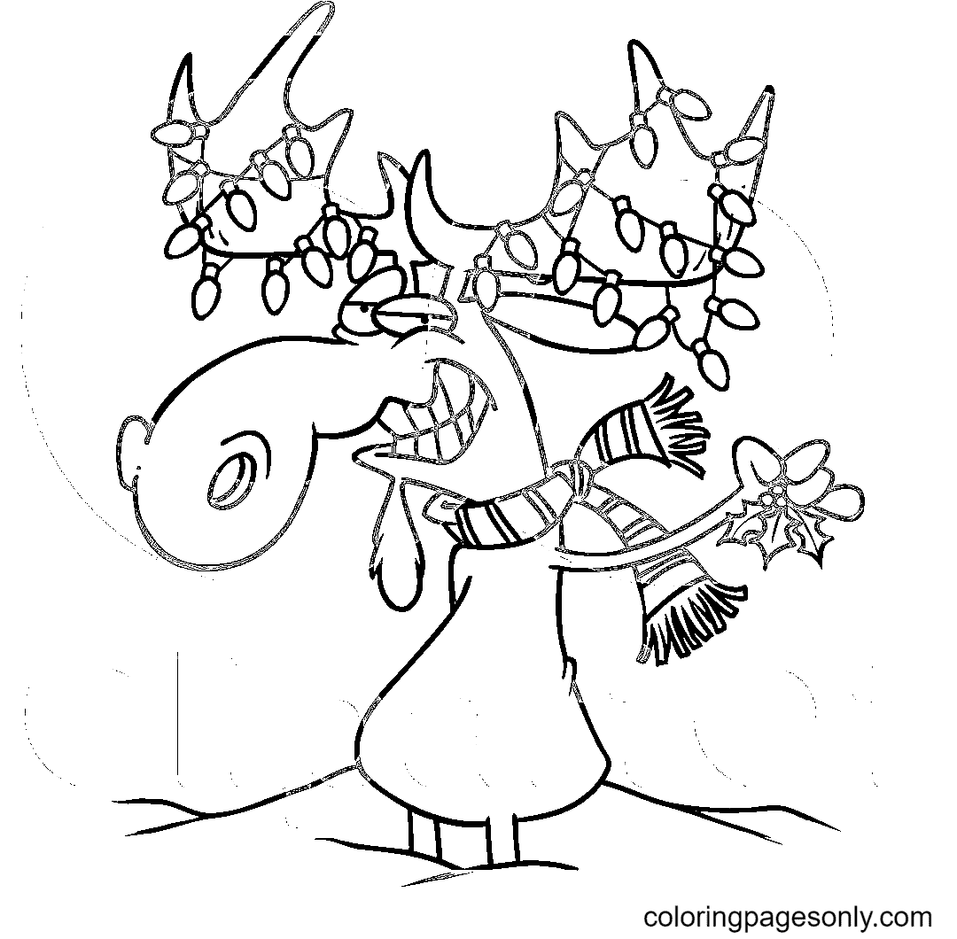 Christmas Lights with Moose Coloring Page