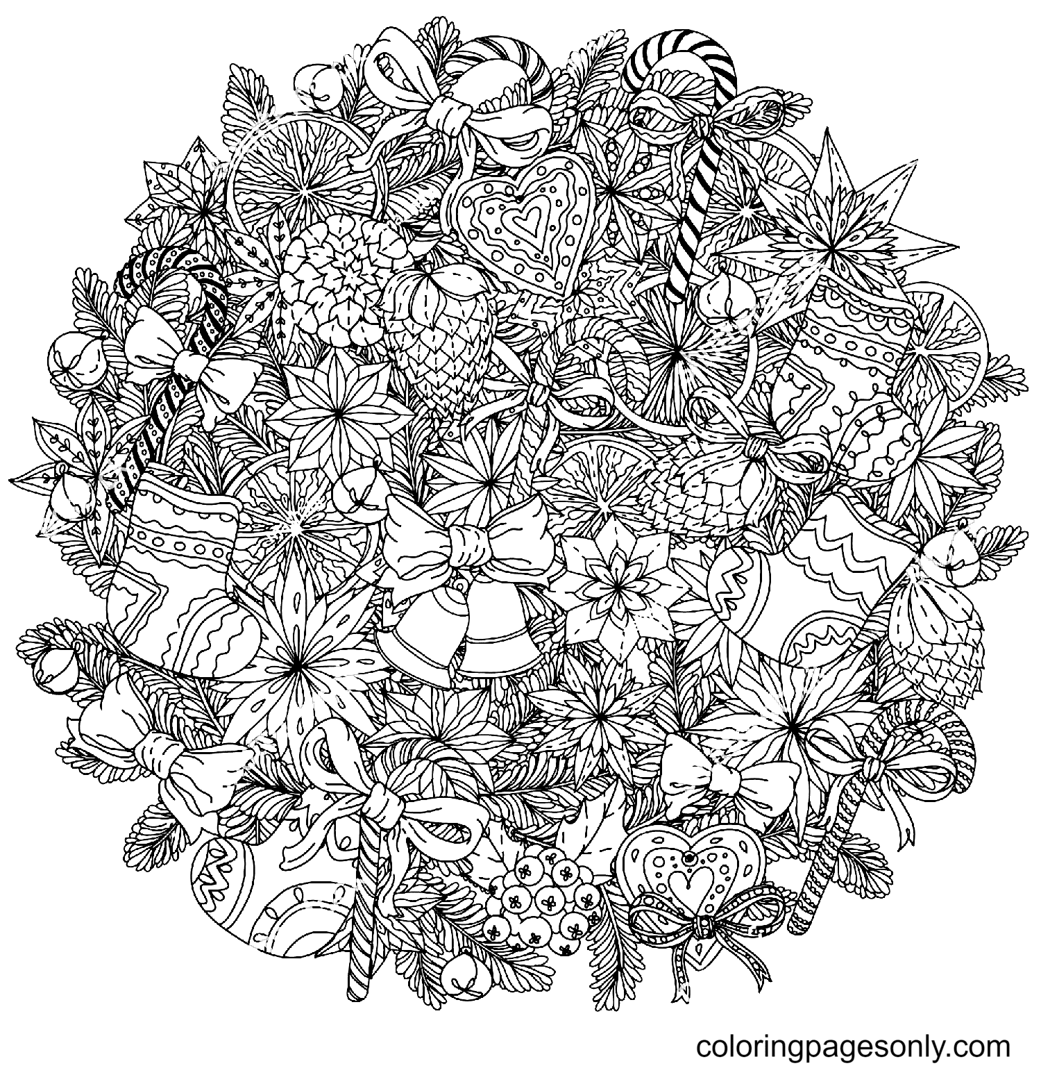 Christmas Mandala Decoration Circle With Ornaments Coloring Page