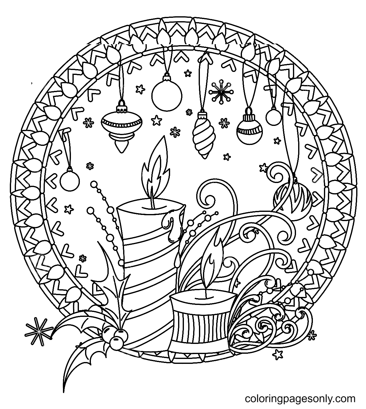 Christmas Mandala Decorations and Candles Coloring Page - Free ...