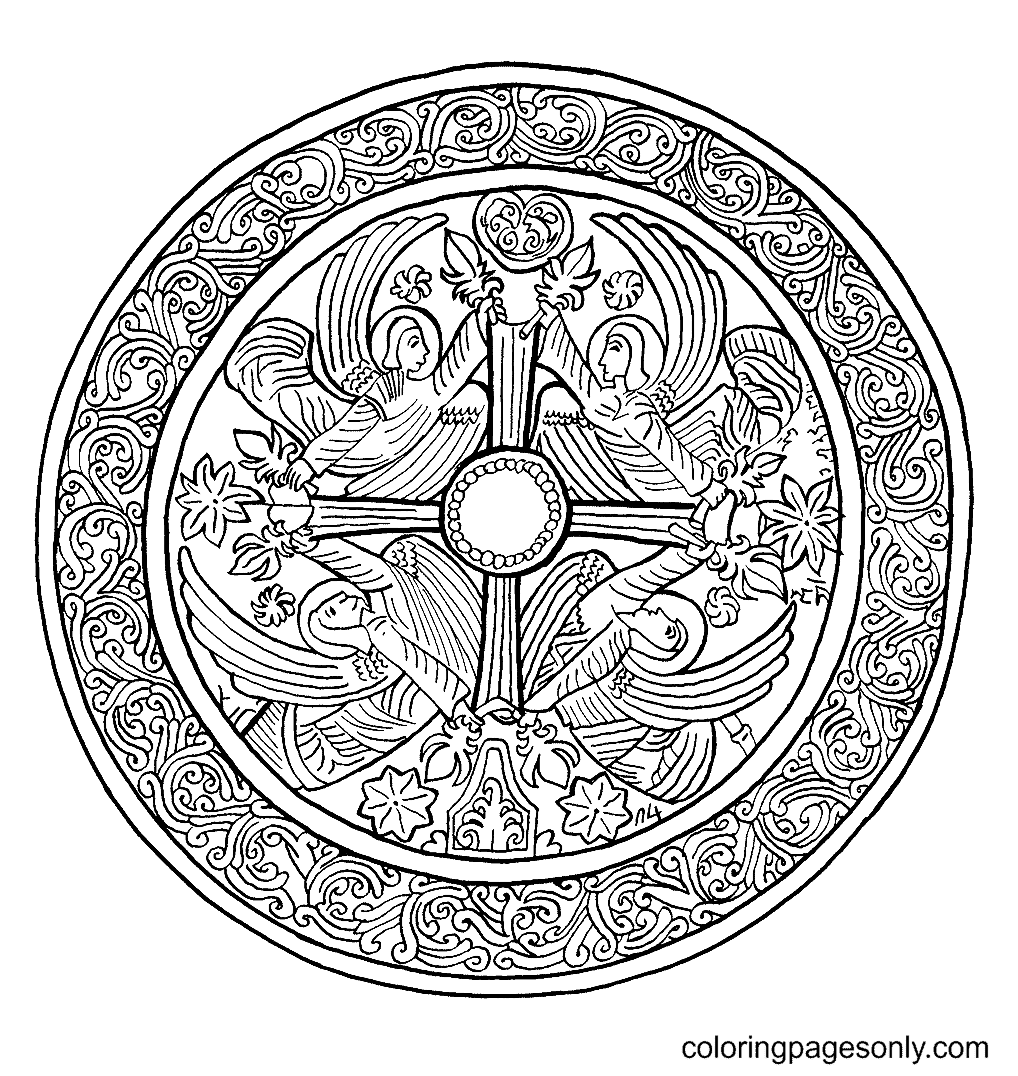 Christmas Mandala with Angels Coloring Pages
