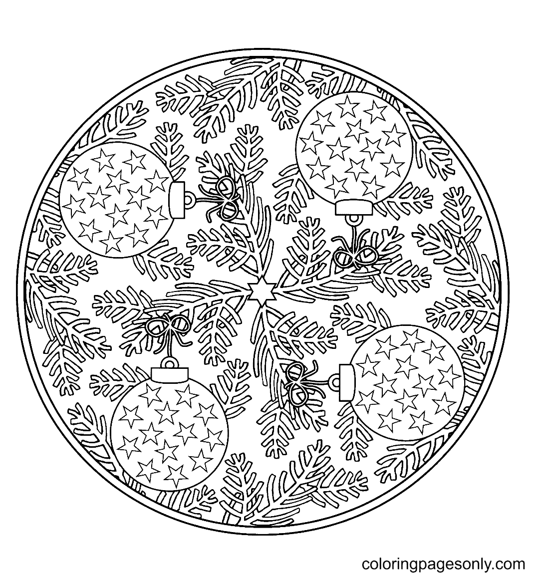 Christmas Mandala with Baubles Coloring Page