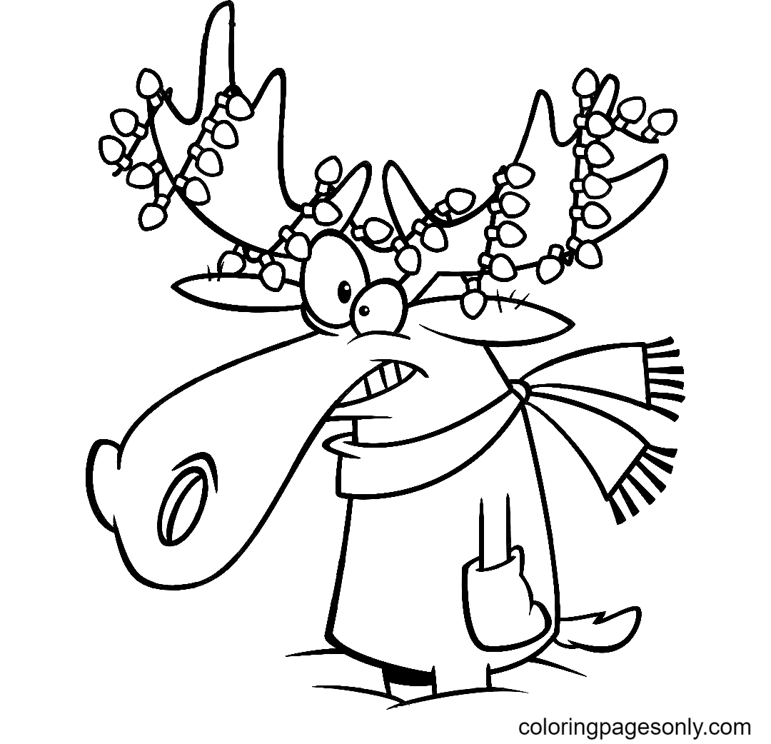 Christmas Moose with Lights Coloring Page