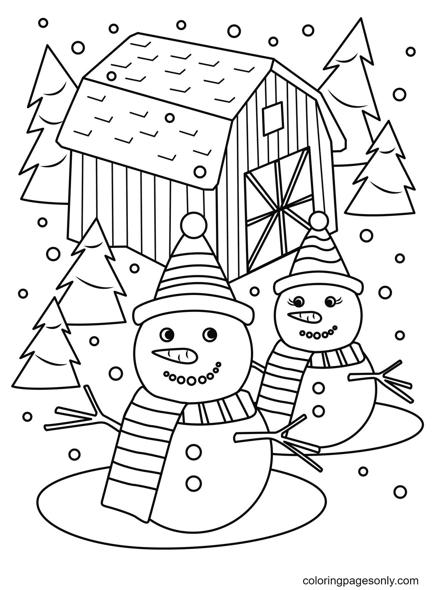 Christmas Mr and Mrs Snowman Coloring Pages