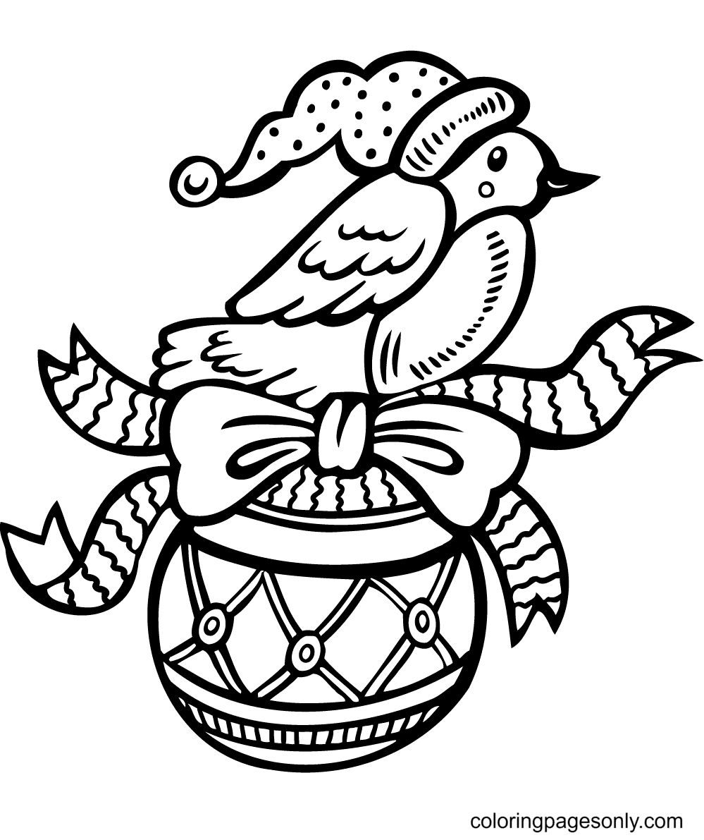 Christmas Ornament with Bird Coloring Page