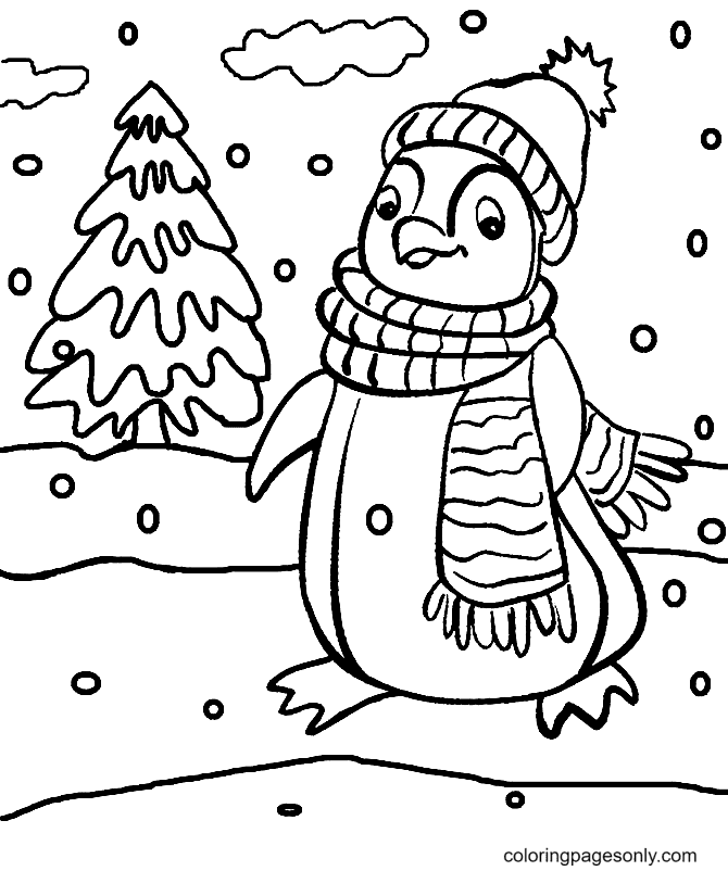 Christmas Penguin Coloring Page