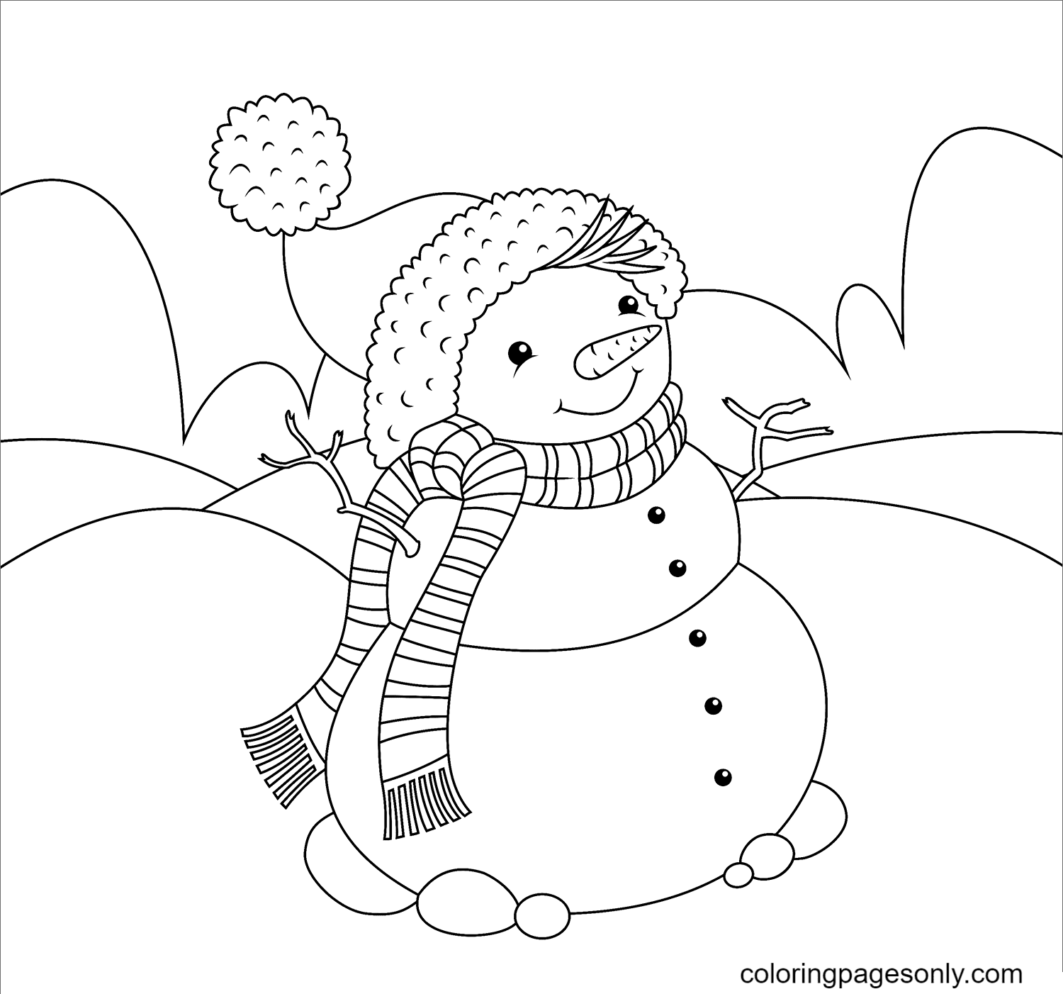 Christmas Snowman Coloring Page