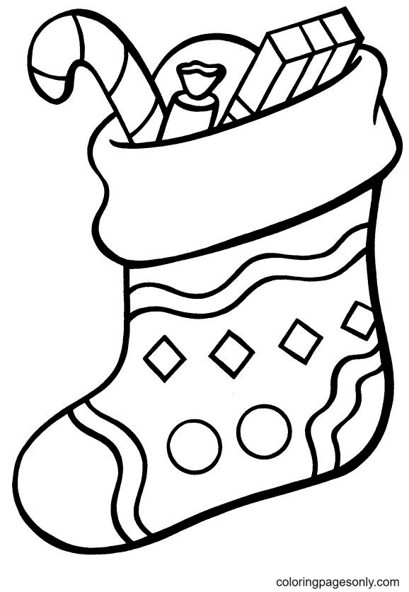 Christmas Stocking and Candies Coloring Page