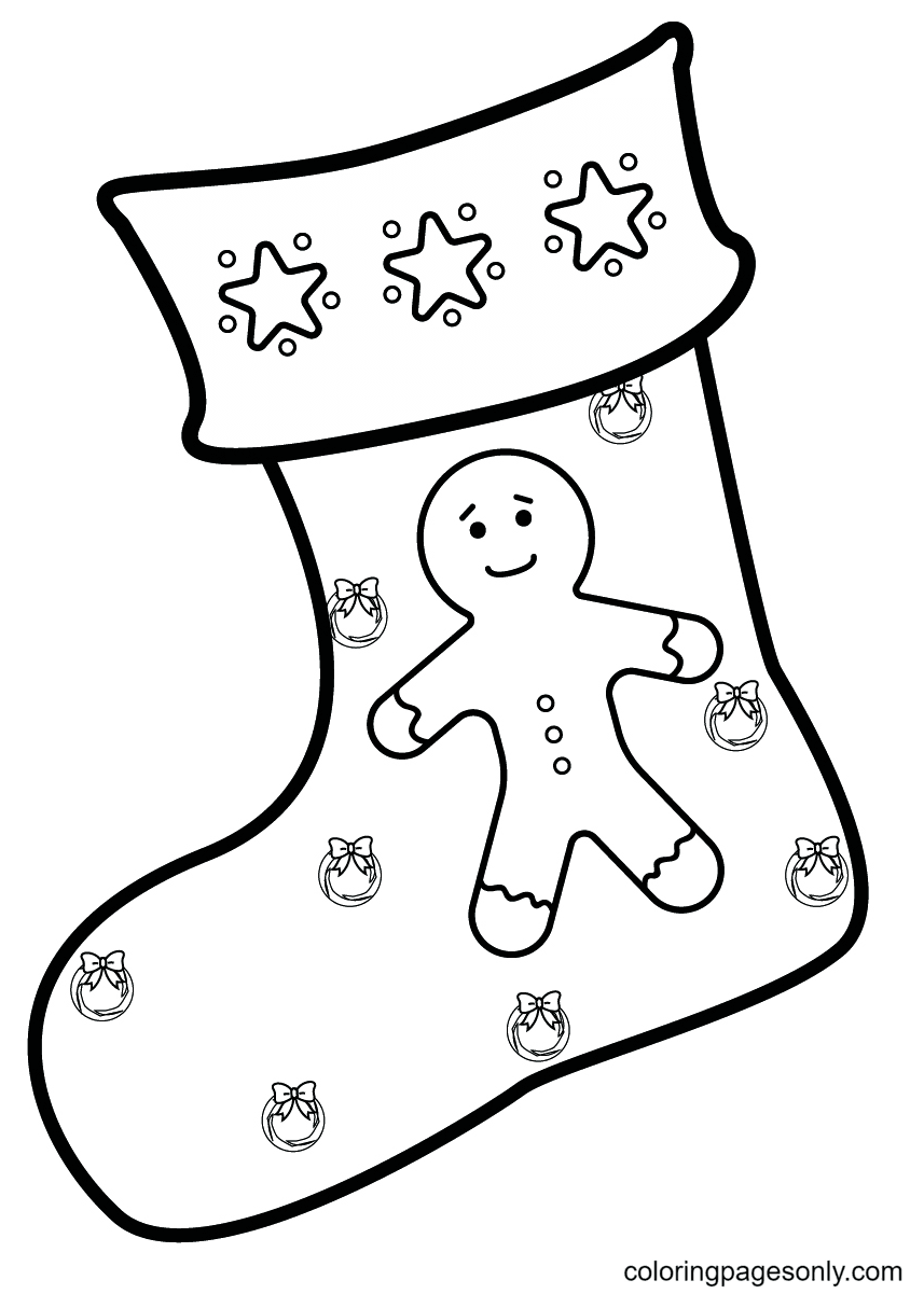 Christmas Stocking with Gingerbread Man Coloring Page