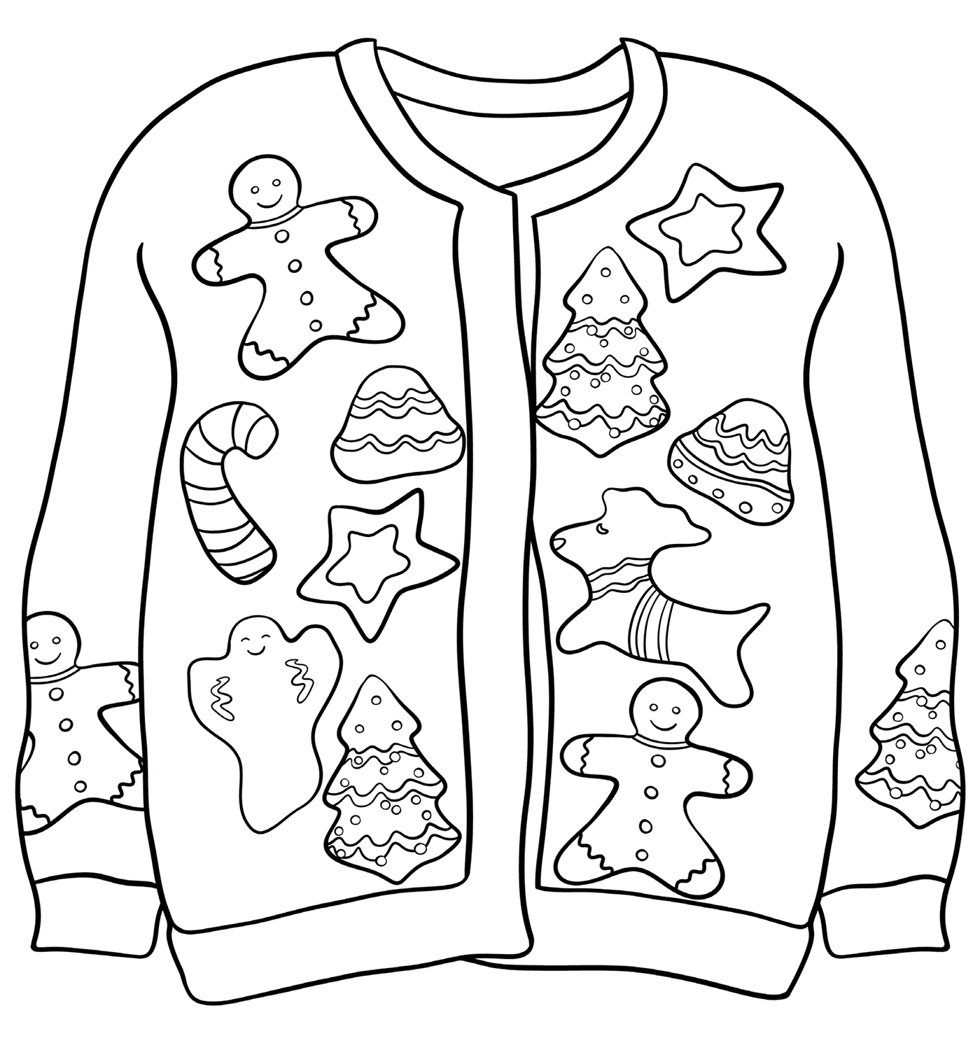 Christmas Sweater with Gingerbreads Coloring Page