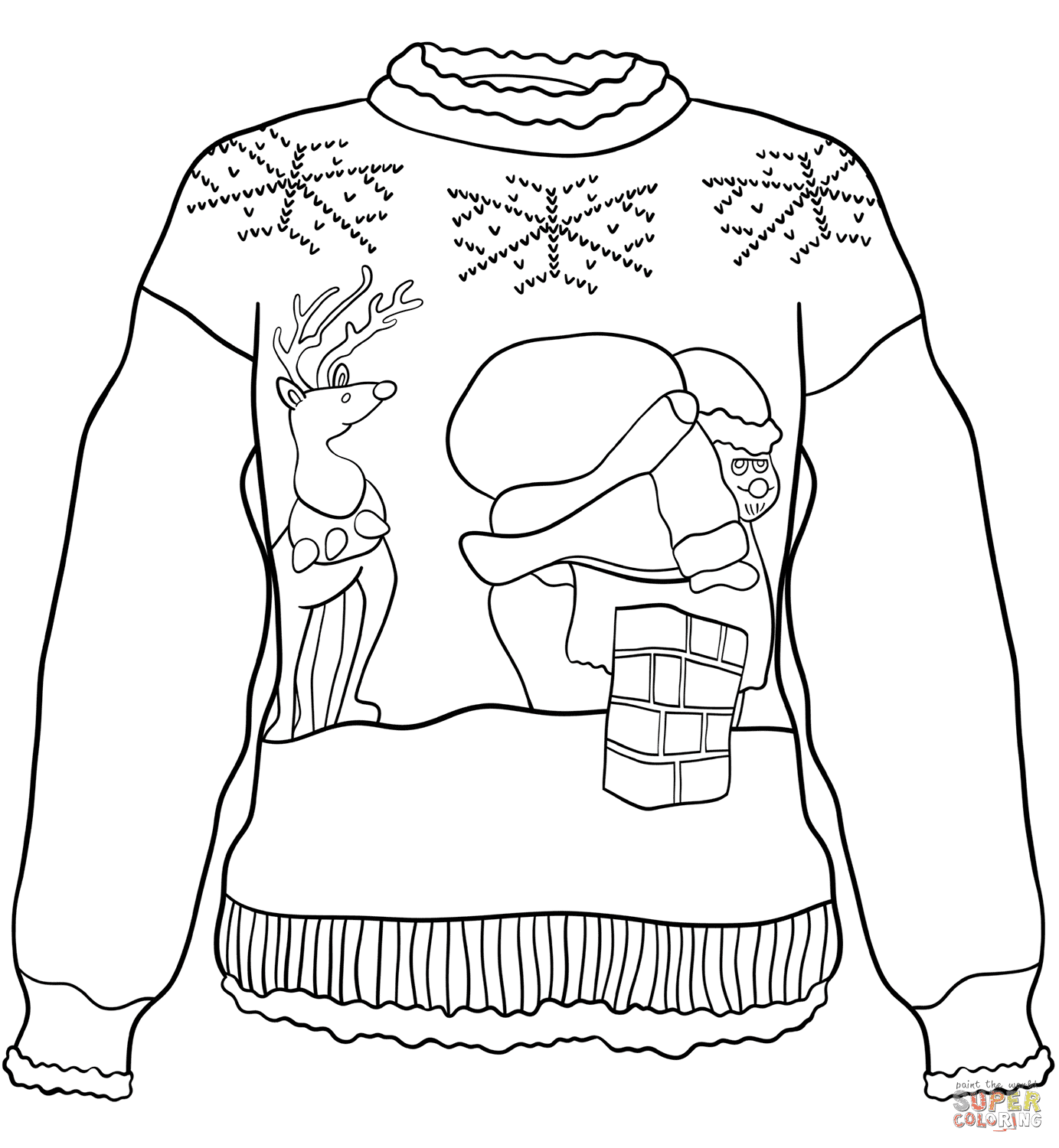 Christmas Sweater with Santa on Rooftop Coloring Page
