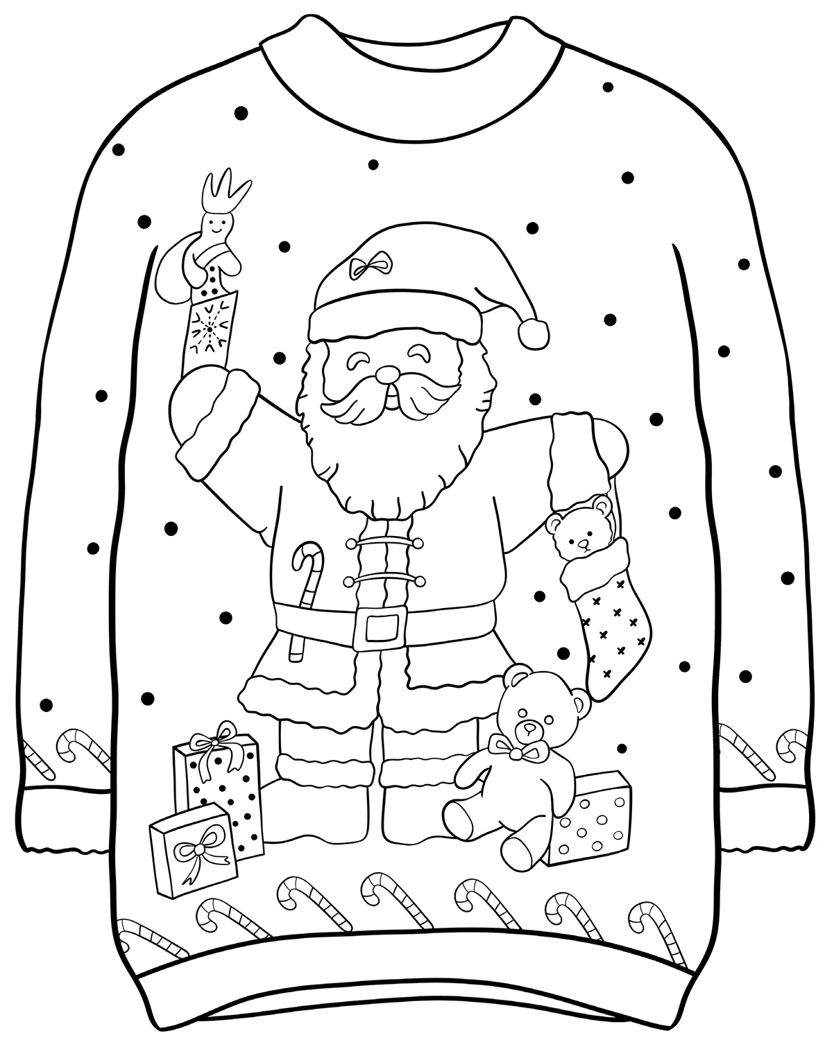 Christmas Sweater with Santa Coloring Page