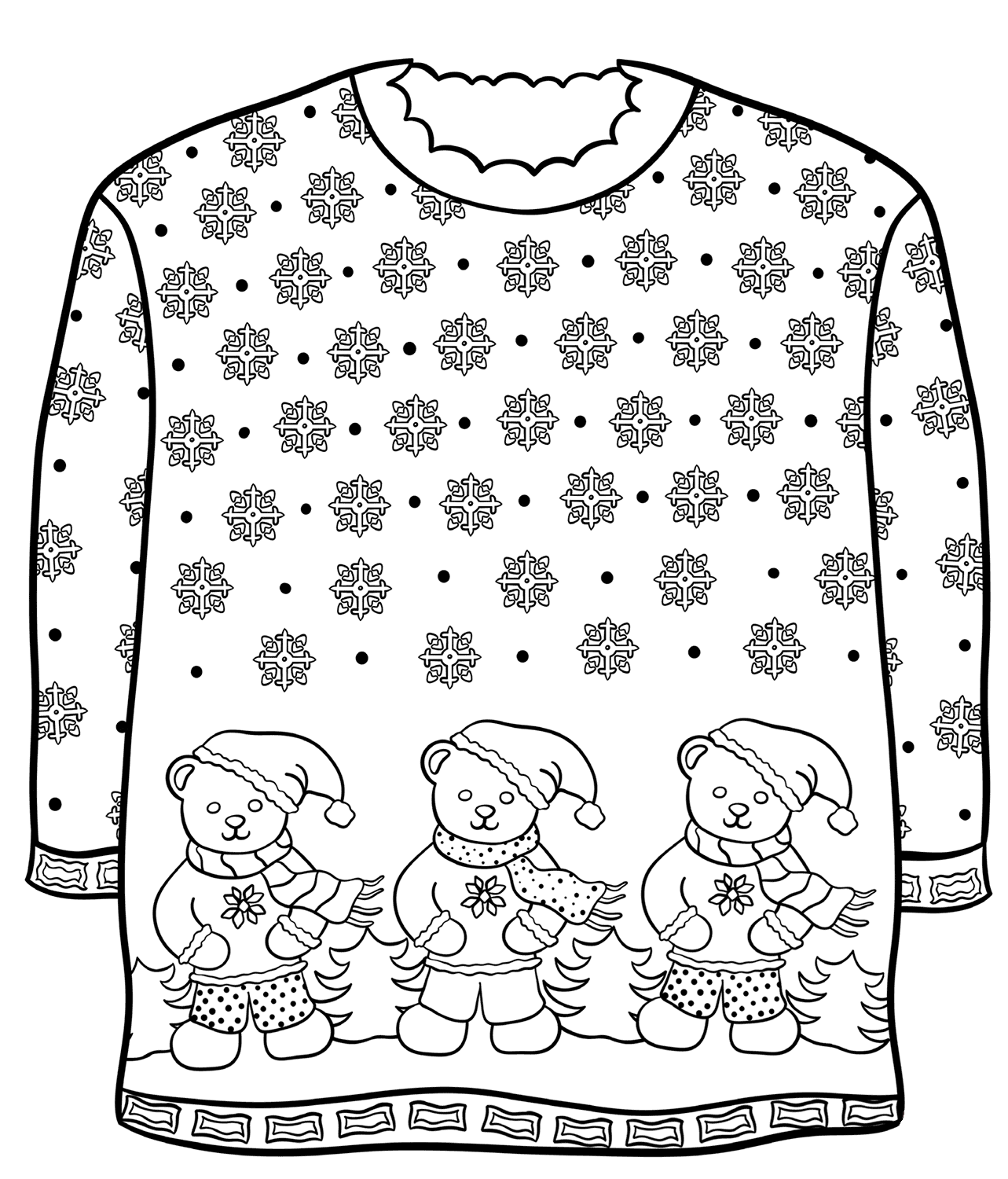Christmas Sweater with Teddy Bears Coloring Pages
