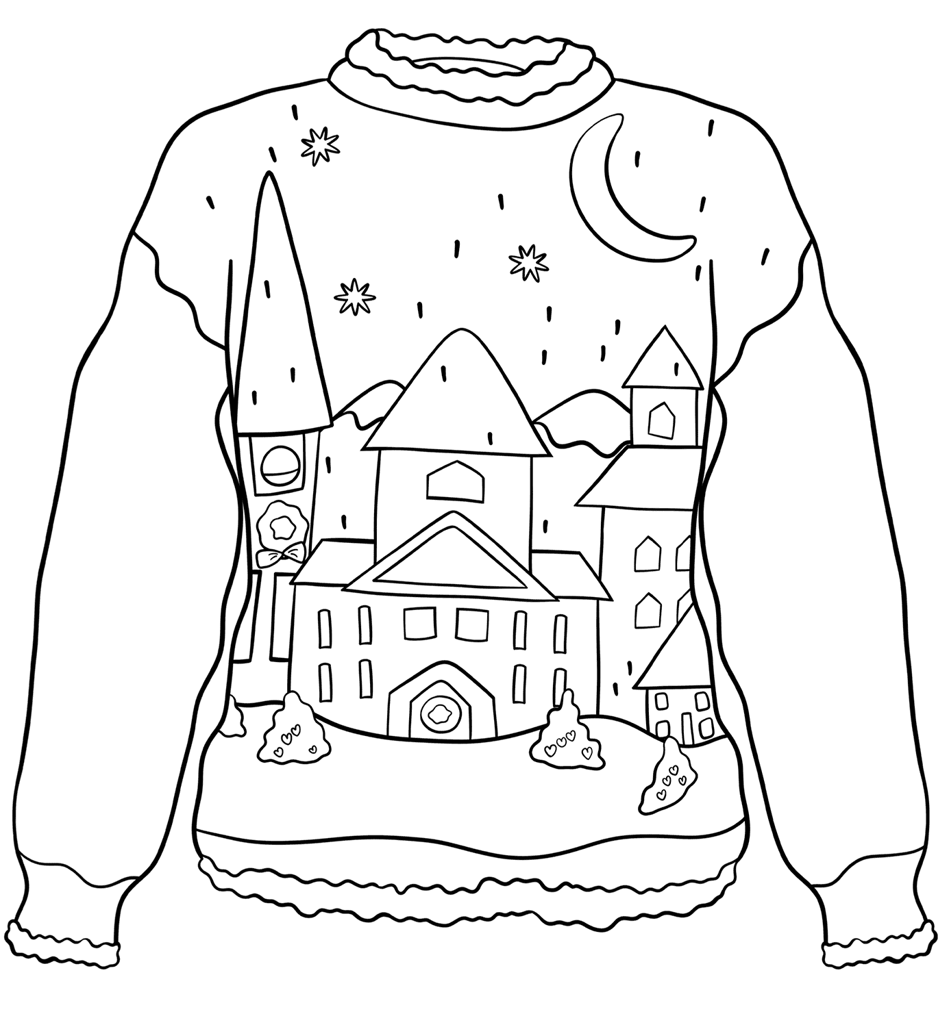 Christmas Sweater with Winter Town Coloring Pages