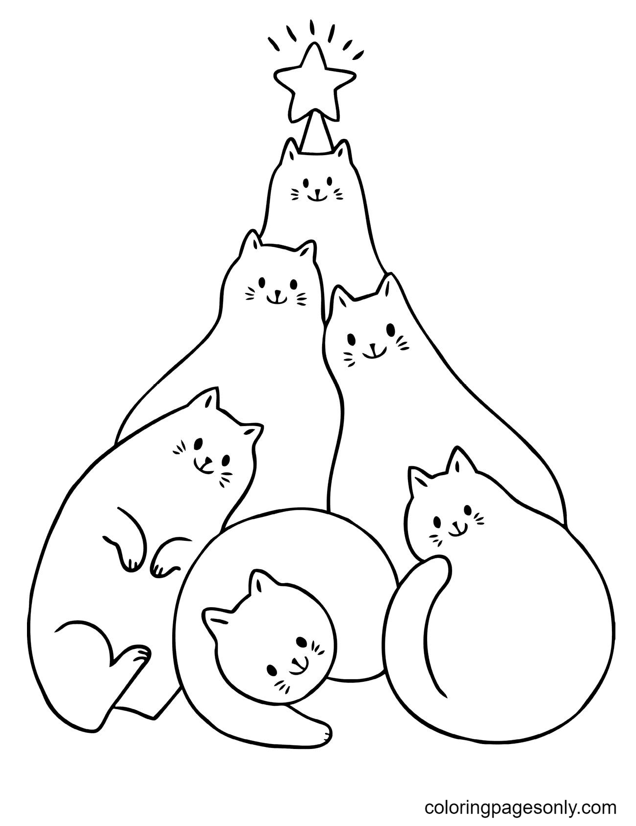 Christmas Tree Made of Cats Coloring Pages