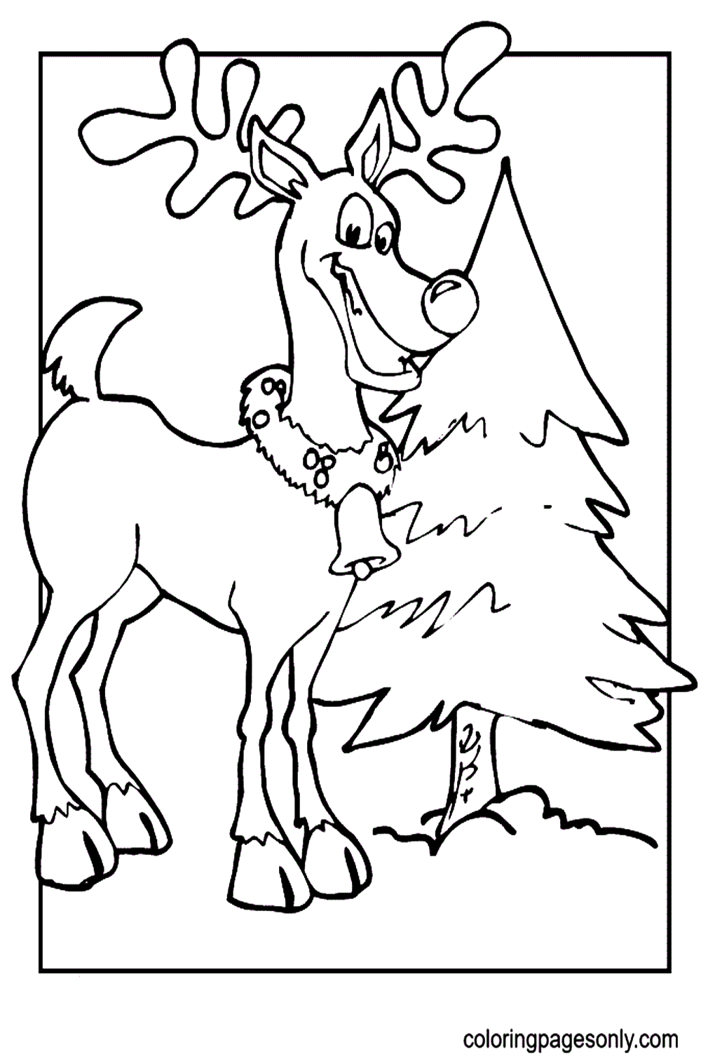 Christmas Tree Makes Reindeer Happy Coloring Pages