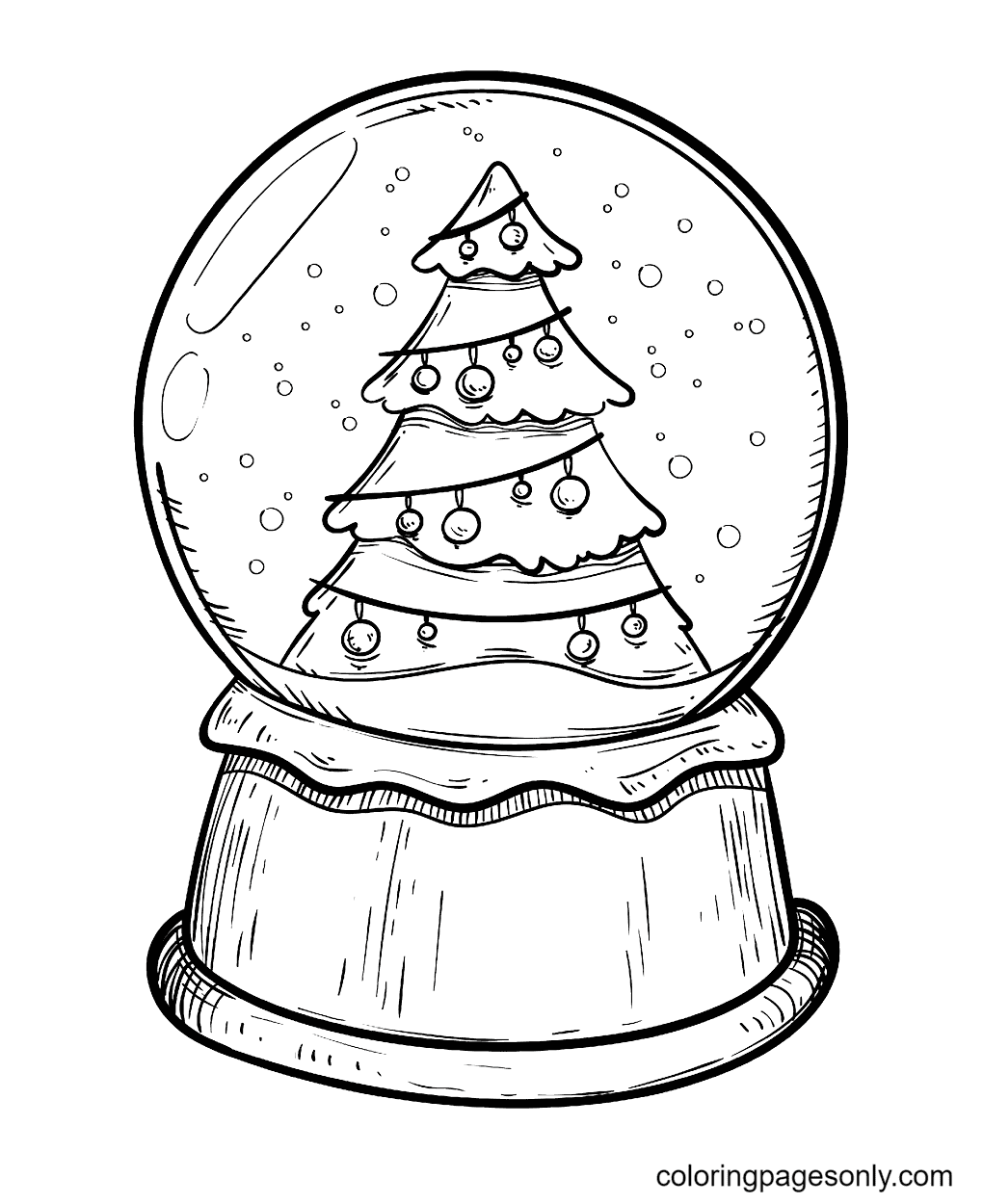Раскраска новогодний шар со снегом