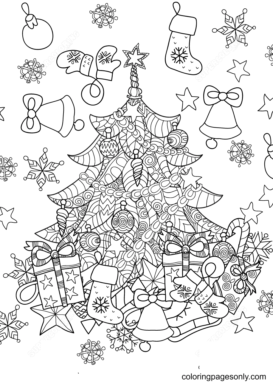 Christmas Tree Zentangle Coloring Page