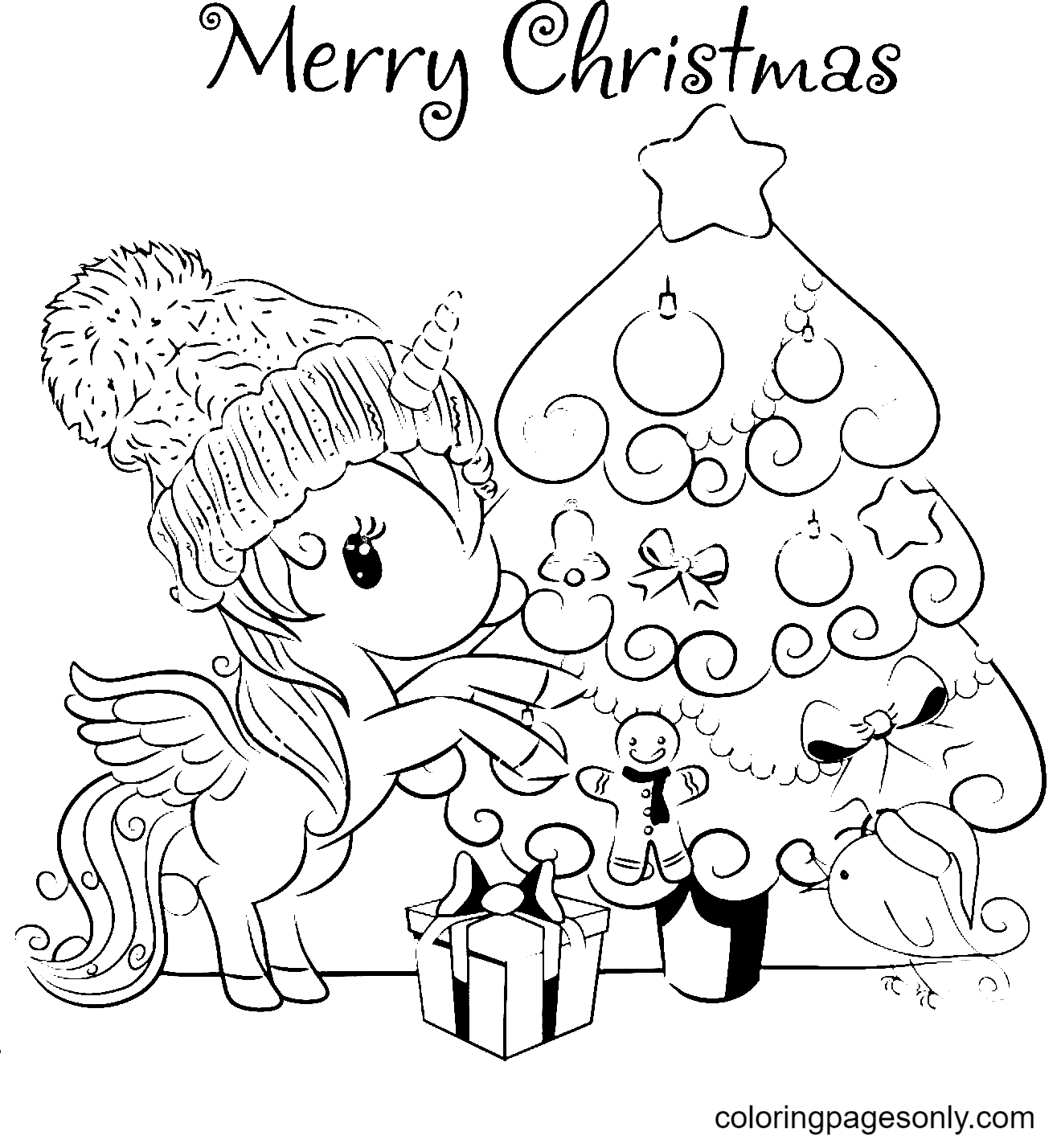 Рождественские Единороги раскраска