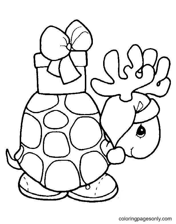 Christmas Turtle Coloring Page