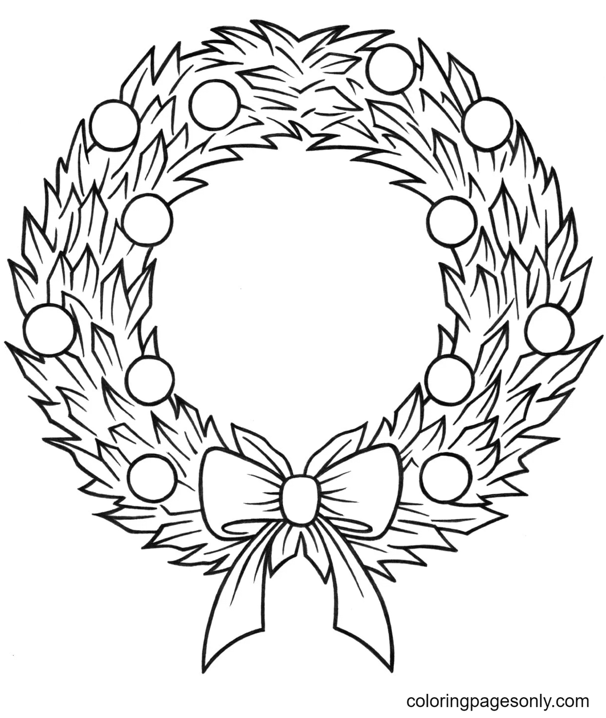 Christmas Wreath Free Printable Coloring Page