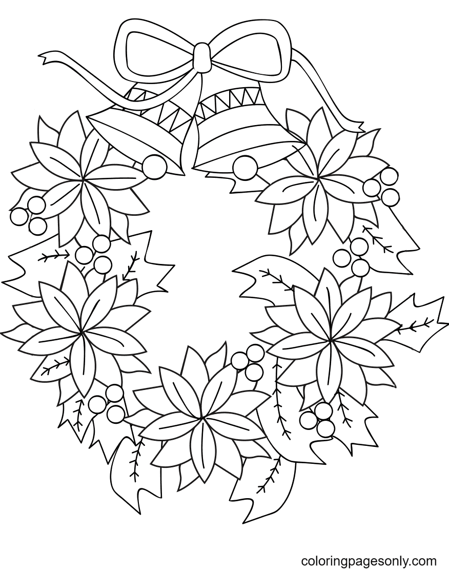 Christmas Wreath Free Coloring Page