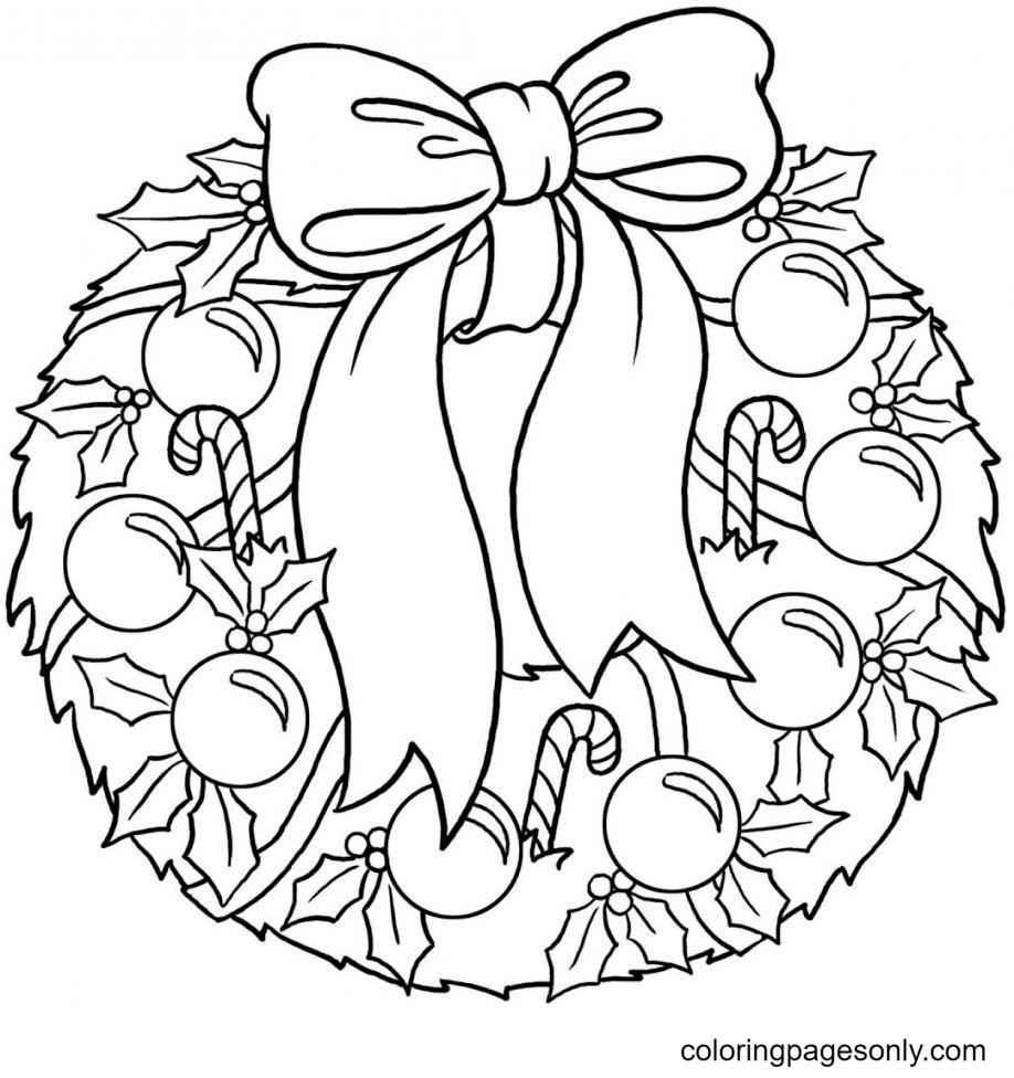 Couronne de Noël avec noeud, boules de Noël et houx de Christmas Wreath