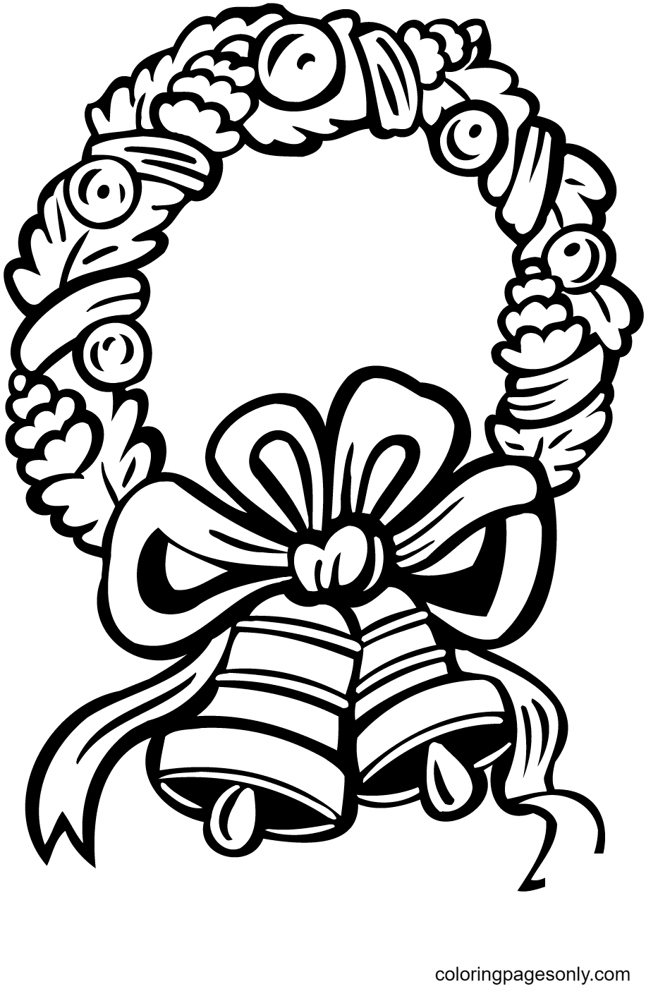 Christmas Wreath with Jingle Bells Coloring Page