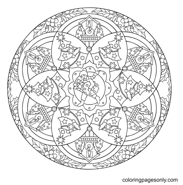 Christmas mandala with Decorations Coloring Pages