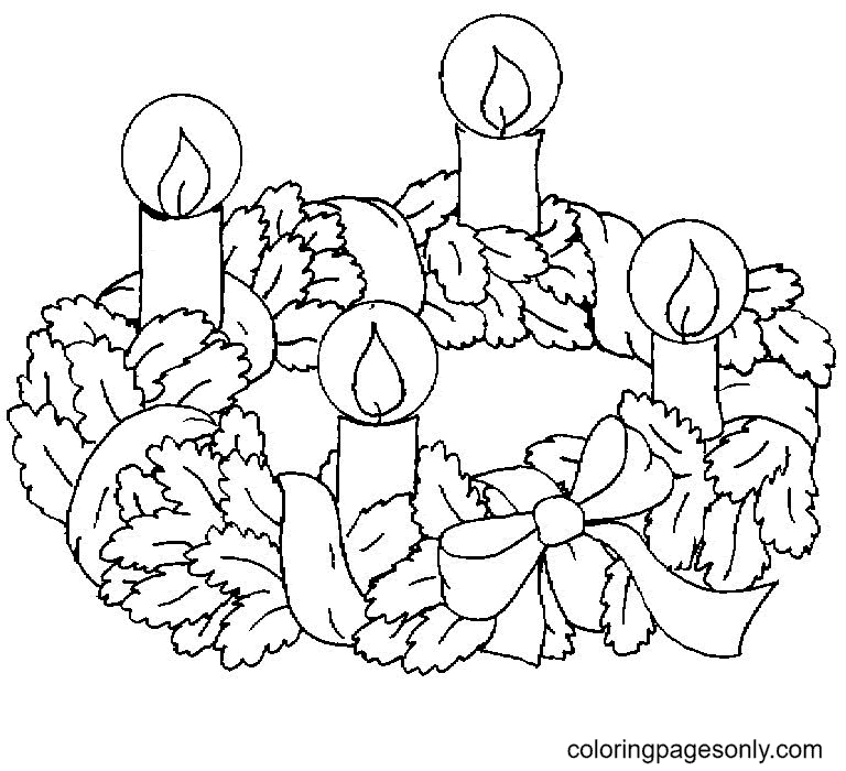 Christmas wreath with Candles Coloring Page