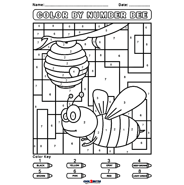 Color by Number Bee Coloring Pages